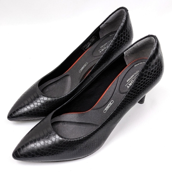 Rockport Nero Total Motion Heels Faux Snakeskin Black Leather Pumps size 7 NWOT - Picture 1 of 13
